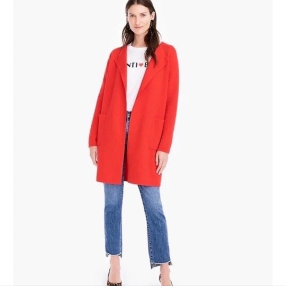 J. Crew 365 Juliette Bold Red Knit Sweater Open Front Collarless Blazer Medium